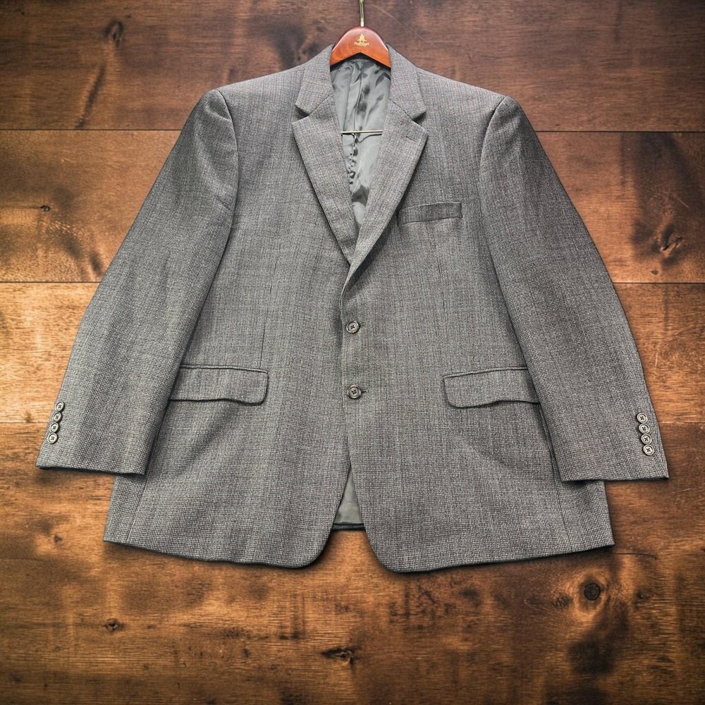 Lauren Ralph Lauren Mens Grey Brown Check Windowpane Lambswool Sport Coat 48R